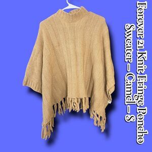 Pre-Owned Excellent Condition Forever 21 Knit Fringe Poncho Sweater Camel - S